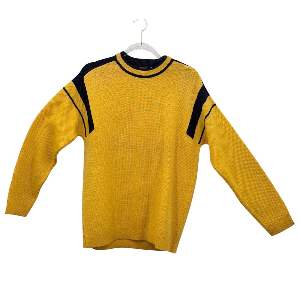 Othmar Schneider Ski Sweater Mens SZ L Yellow Vintage Wool Pullover Fall Winter